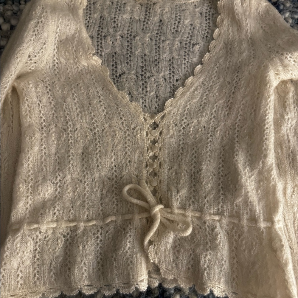 Sezane Soft Lace-Knit Cardigan in Pale Pink - Picture 8 of 12